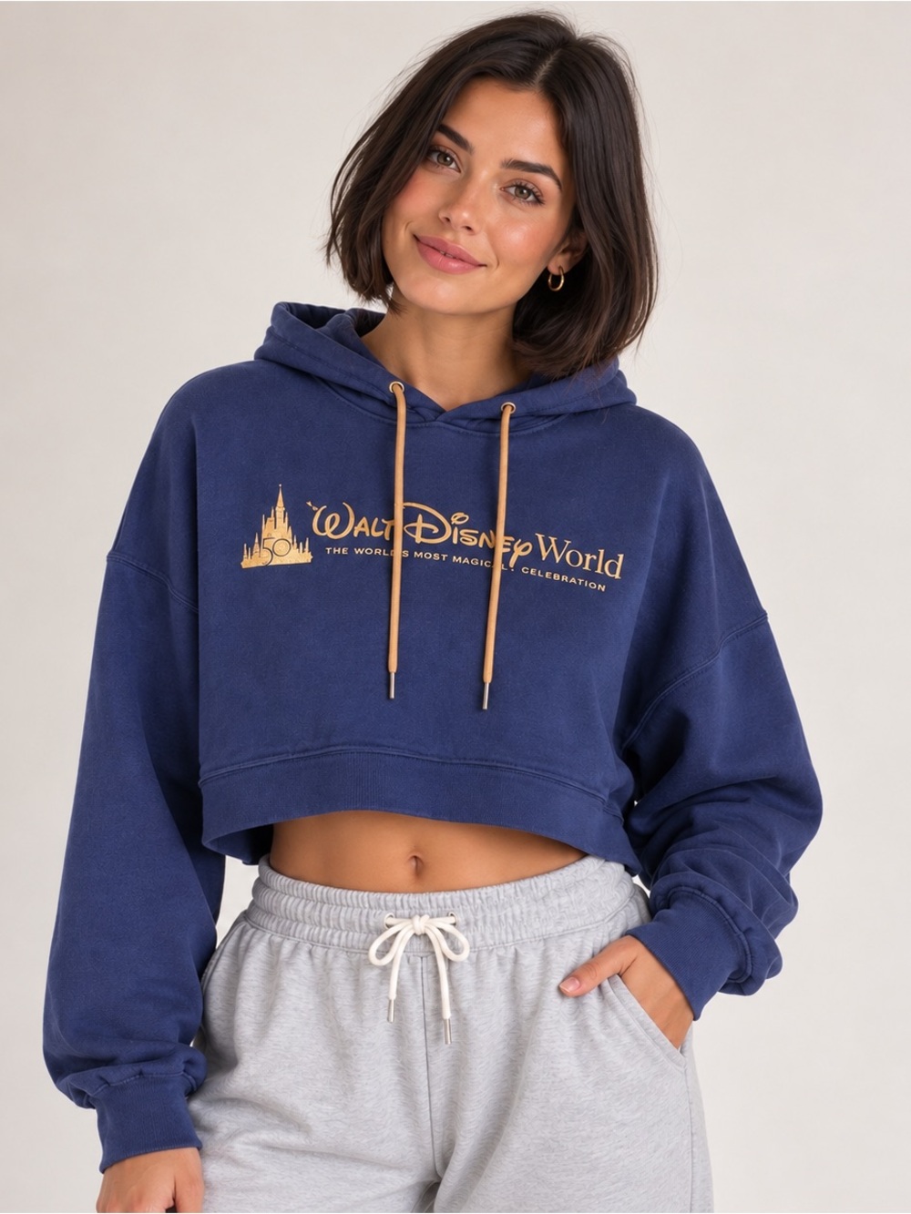 Disney Parks Walt Disney World 50th Anniversary Cropped Hoodie M Navy